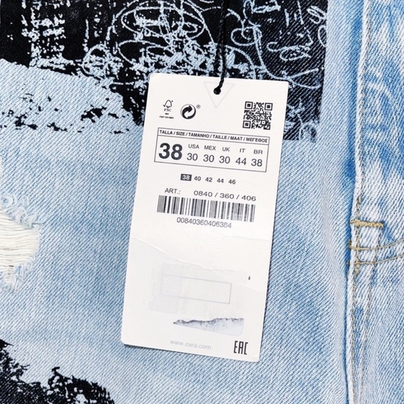 Zara MENS PAINTED DENIM RELAXED SHORTS 30 - Picture 4 of 5